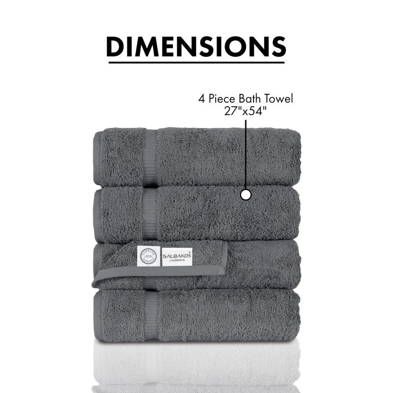 SALBAKOS 100% Turkish Cotton Bath Towel Set of 4 27x54 inch | Heirloom Quality | Hotel & Spa Collection | Ultra Soft, Super Absorbent, Long Lasting Bath Towels | Made in Turkey (Gray, 4 Bath Towels) - Image 5